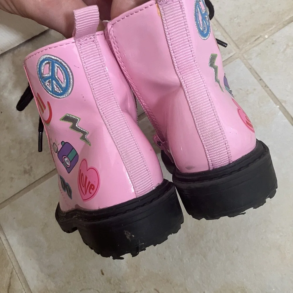 Wonder‎ Nation Pink/black Round Toe Lace Up & Zip Ankle Boots Kids Size 7